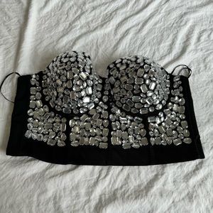 Women's Rhinestone Bustier Crop Top Sexy Corset Top
